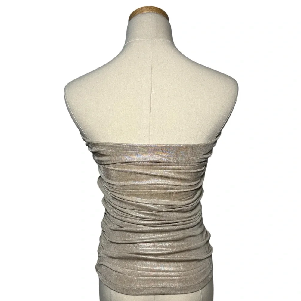 Vintage Forever 21 Metallic Y2K Zebra Stripes Strapless Ruched Tube Top, Medium - Picture 8 of 10
